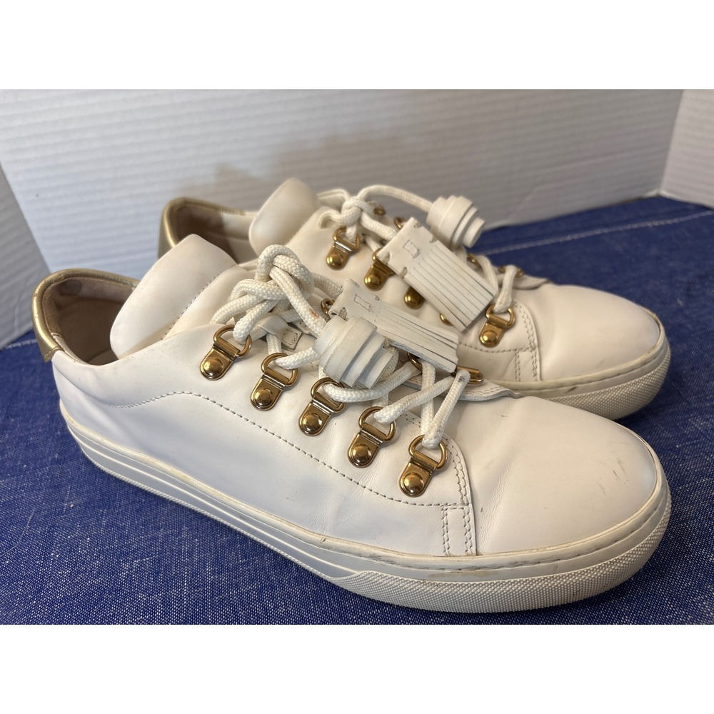 Tods White Leather Gold Tassel Sneakers Womens 39.5 Low Top D-Ring Made in Italy